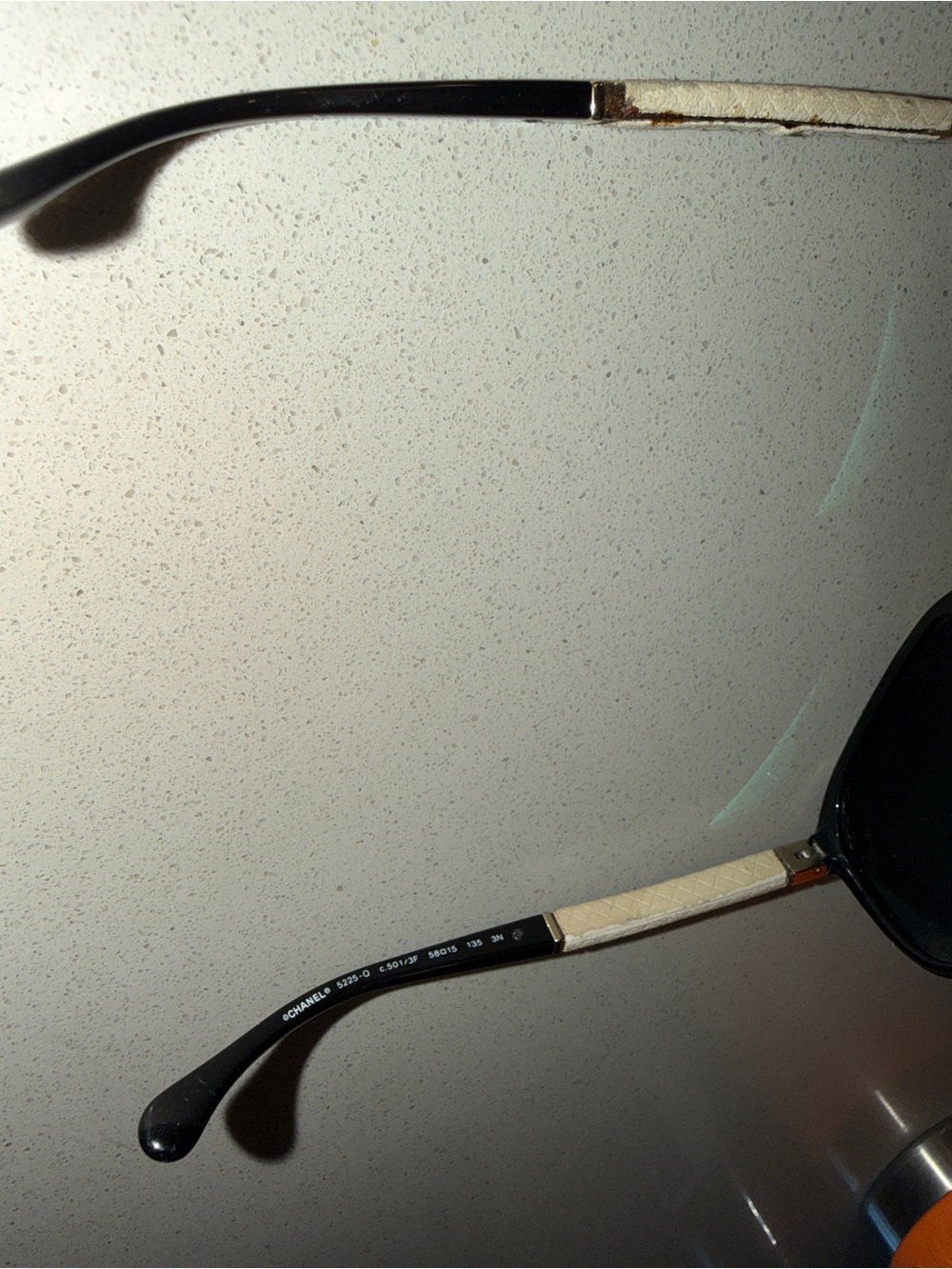 CHANEL Black Frame Sunglasses with Beige Textured Temples - Picture 10 of 11